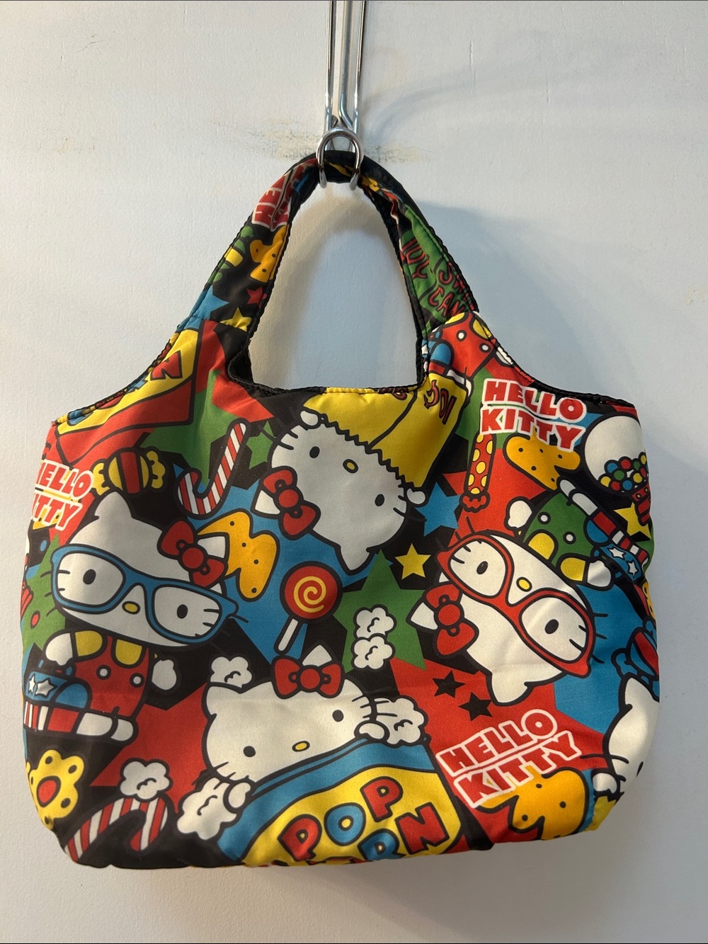 SANRIO 2012 Hello Kitty Colorful Pop Art Multicolor Graphic Nylon Tote